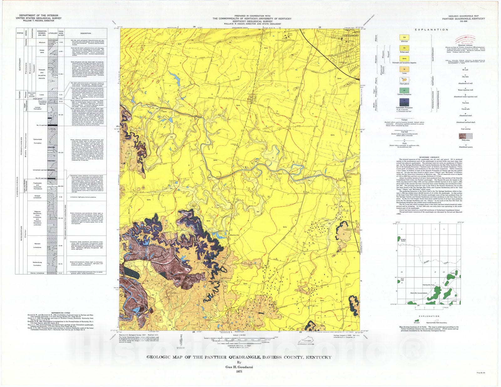 Map : Geologic map of the Panther quadrangle, Daviess County, Kentucky, 1971 Cartography Wall Art :