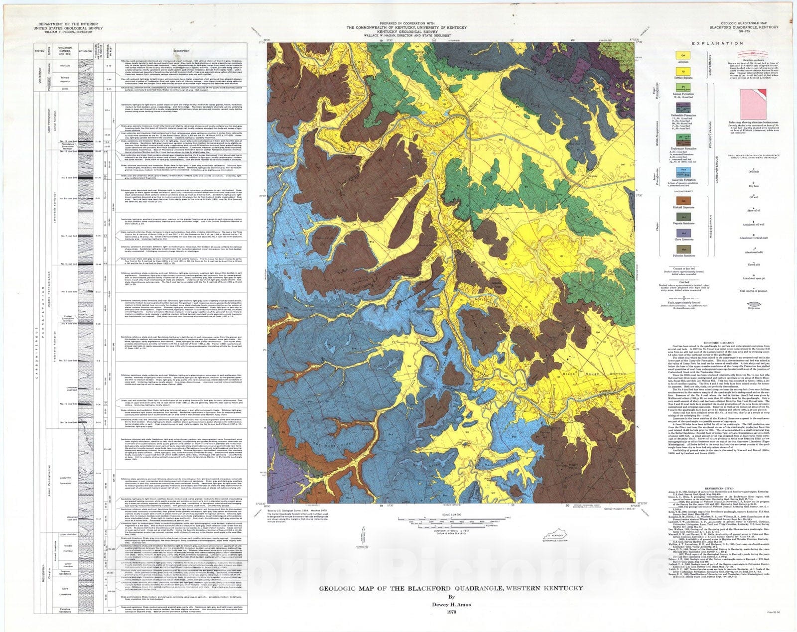 Map : Geologic map of the Blackford quadrangle, western Kentucky, 1970 Cartography Wall Art :