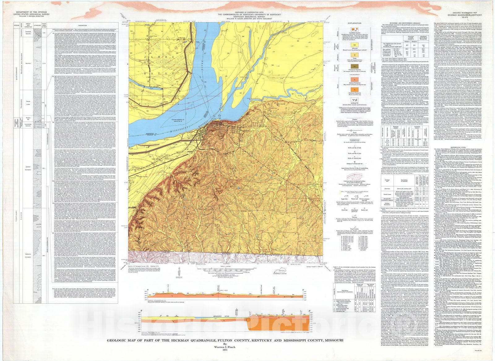 Map : Geologic map of part of the Hickman quadrangle, Fulton County, Kentucky and Mississippi County, Missouri, 1971 Cartography Wall Art :