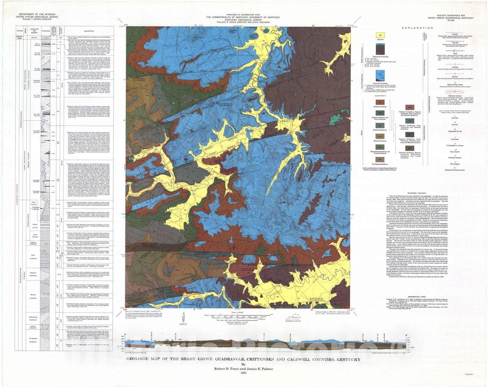 Map : Geologic map of the Shady Grove quadrangle, Crittenden and Caldwell Counties, Kentucky, 1971 Cartography Wall Art :