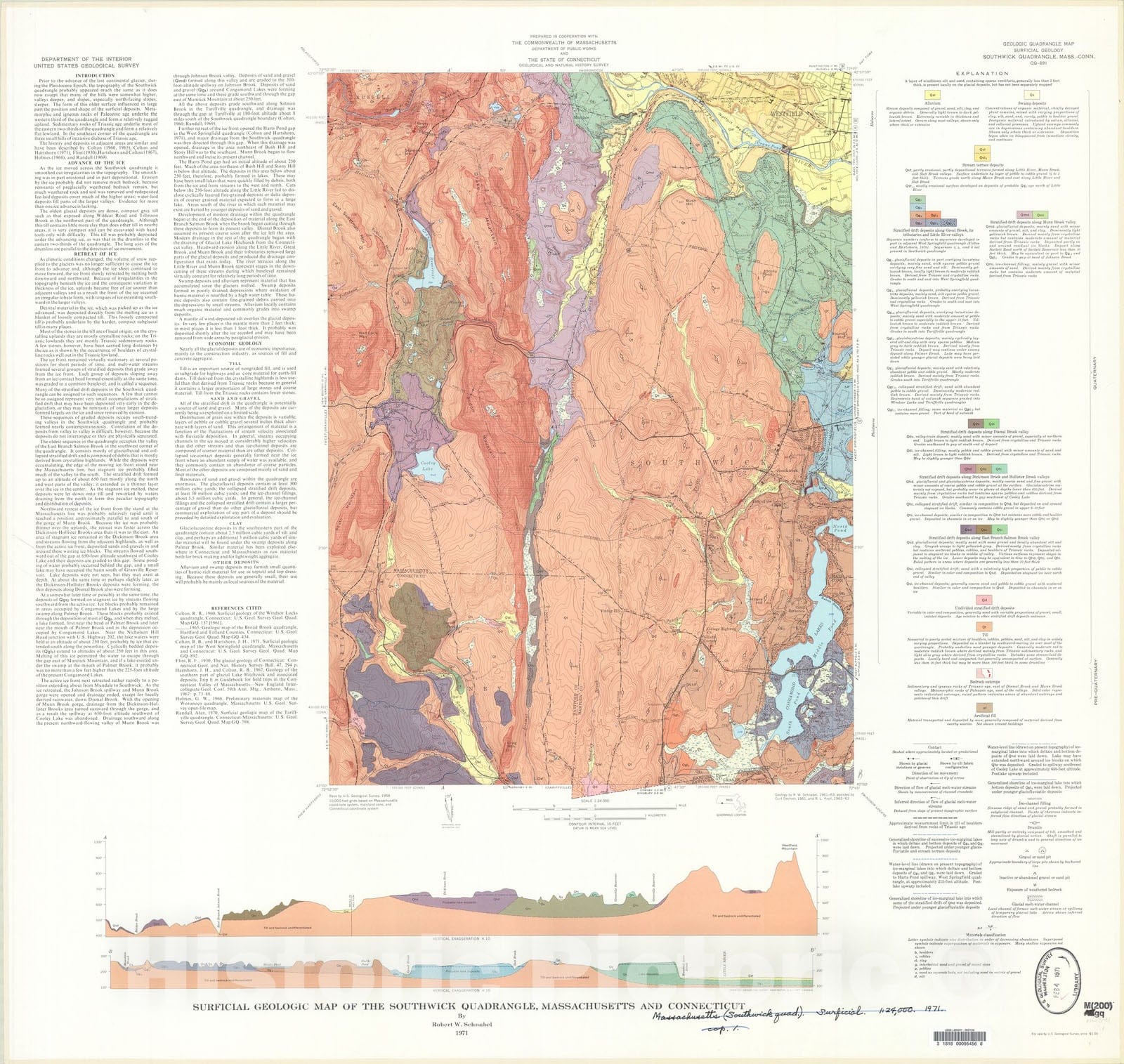 Map : Surficial geologic map of the Southwick quadrangle, Massachusetts and Connecticut, 1971 Cartography Wall Art :