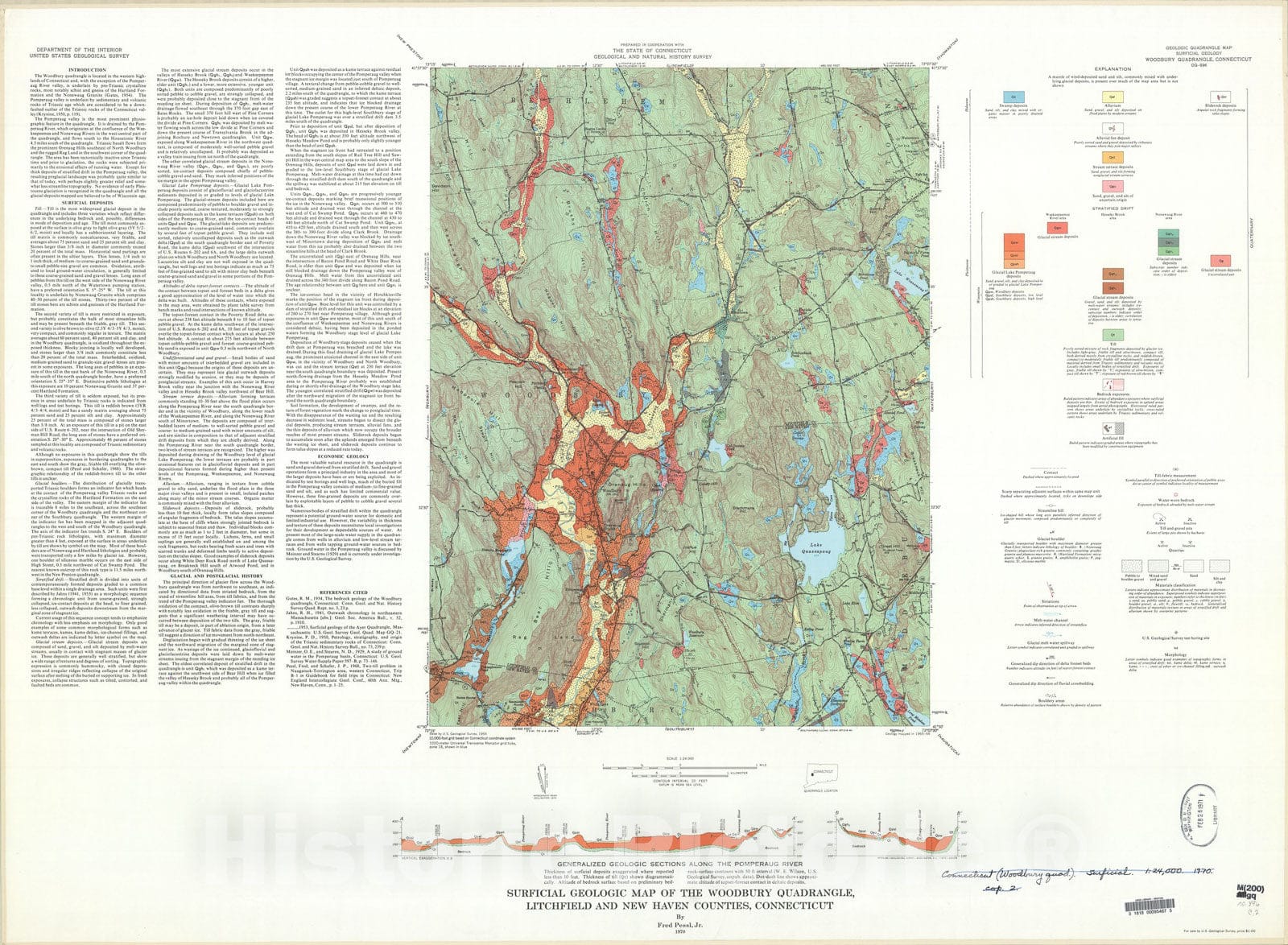 Map : Surficial geologic map of the Woodbury quadrangle, Litchfield and New Haven Counties, Connecticut, 1970 Cartography Wall Art :