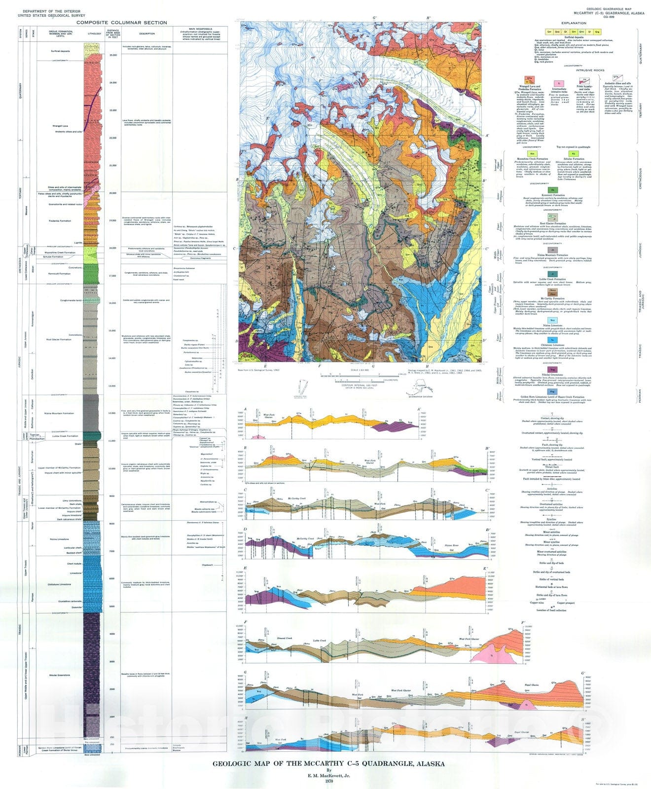 Map : Geologic map of the McCarthy C-5 quadrangle, Alaska, 1970 Cartography Wall Art :