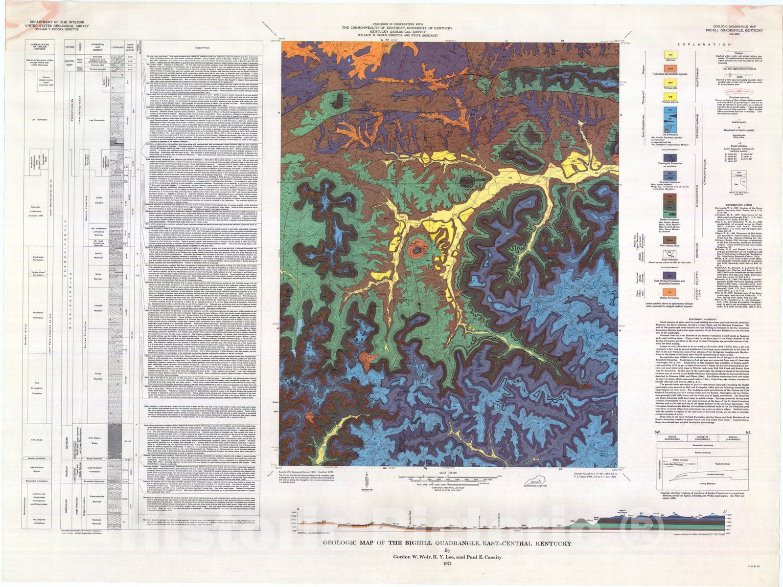 Map : Geologic map of the Bighill quadrangle, east-central Kentucky, 1971 Cartography Wall Art :