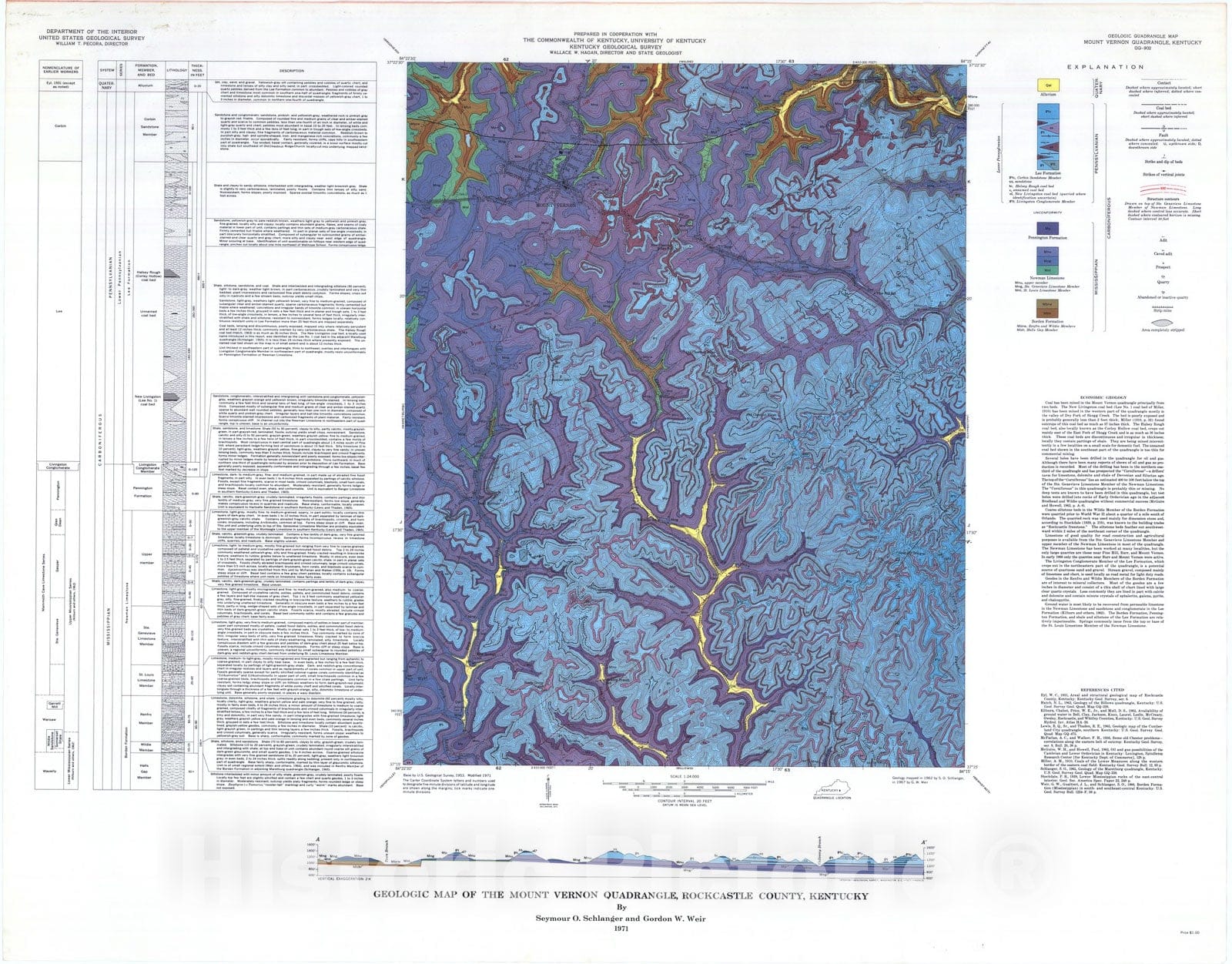 Map : Geologic map of the Mount Vernon quadrangle, Rockcastle County, Kentucky, 1971 Cartography Wall Art :
