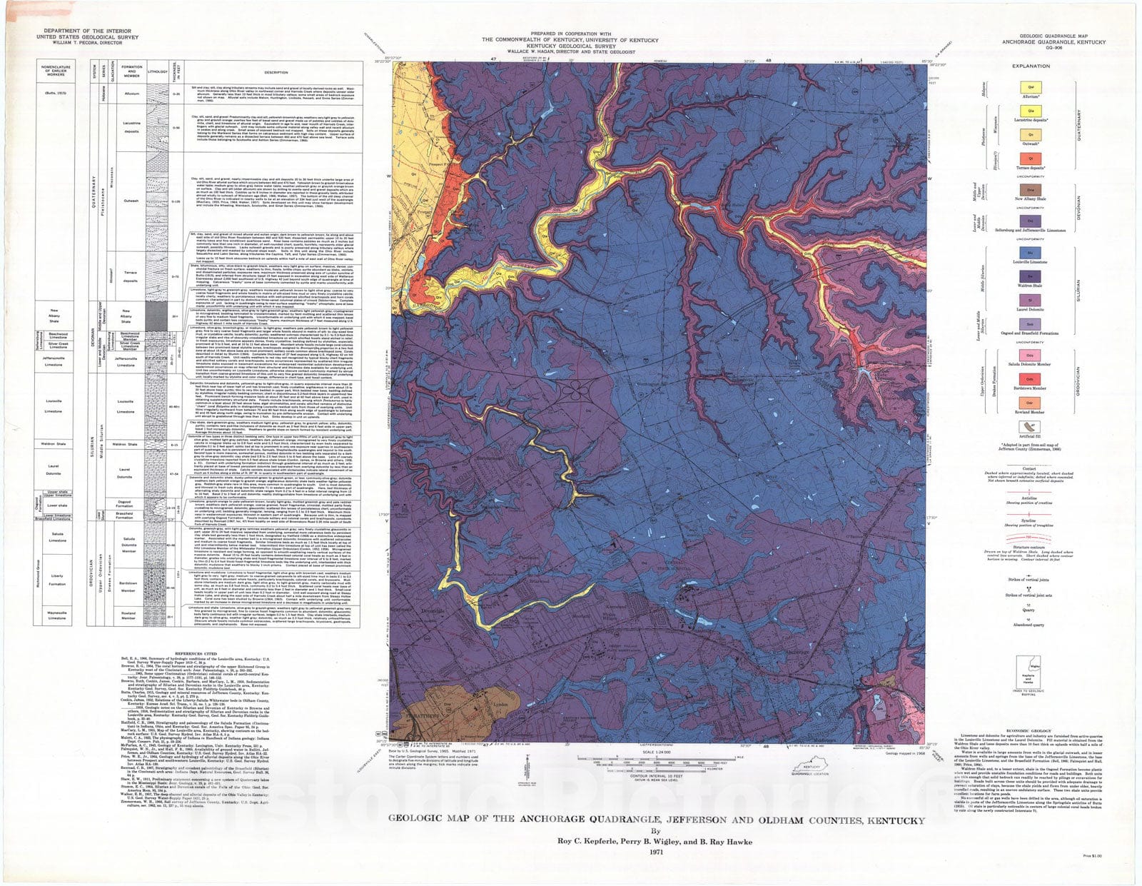 Map : Geologic map of the Anchorage quadrangle, Jefferson and Oldham Counties, Kentucky, 1971 Cartography Wall Art :