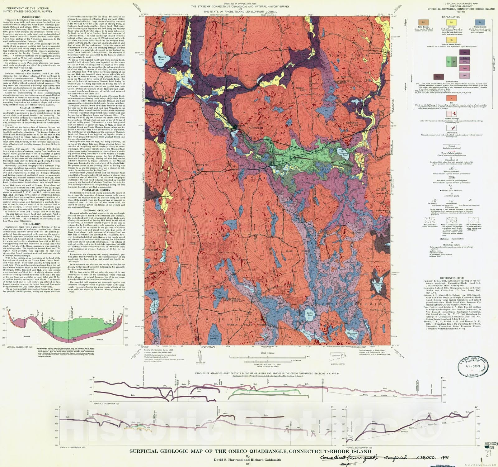 Map : Surficial geologic map of the Oneco quadrangle, Connecticut-Rhode Island, 1971 Cartography Wall Art :