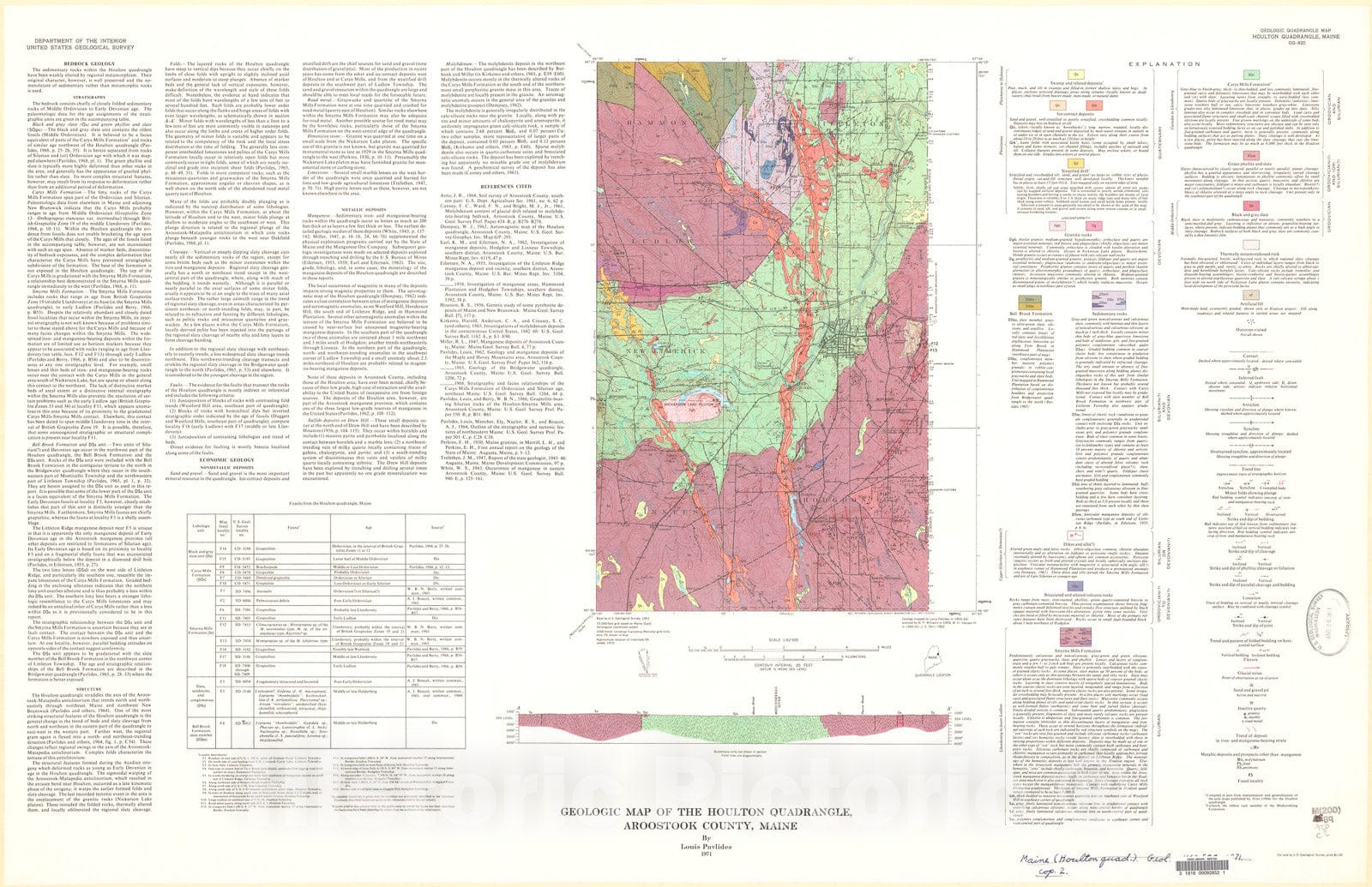 Map : Geologic map of the Houlton quadrangle, Aroostook County, Maine, 1971 Cartography Wall Art :