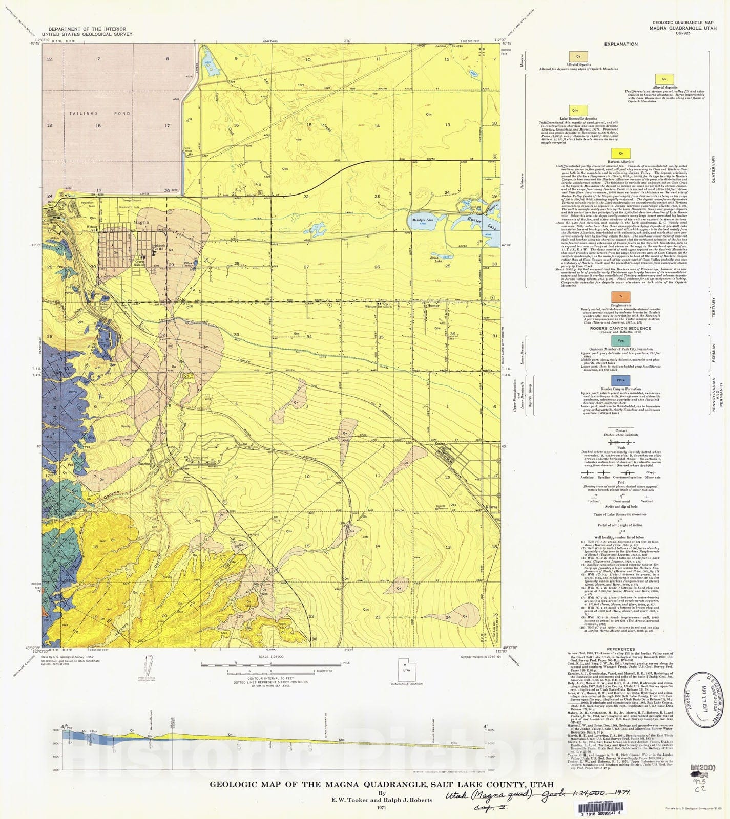 Map : Geologic map of the Magna quadrangle, Salt Lake County, Utah, 1971 Cartography Wall Art :