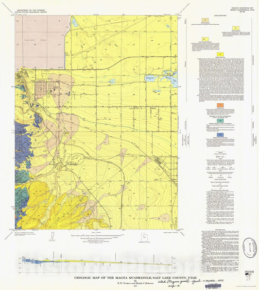 Map : Geologic map of the Magna quadrangle, Salt Lake County, Utah, 1971 Cartography Wall Art :