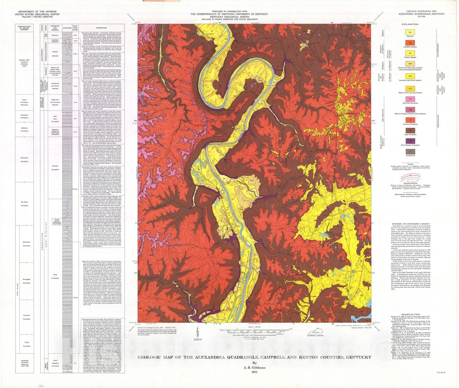 Map : Geologic map of the Alexandria quadrangle, Campbell and Kenton Counties, Kentucky, 1971 Cartography Wall Art :
