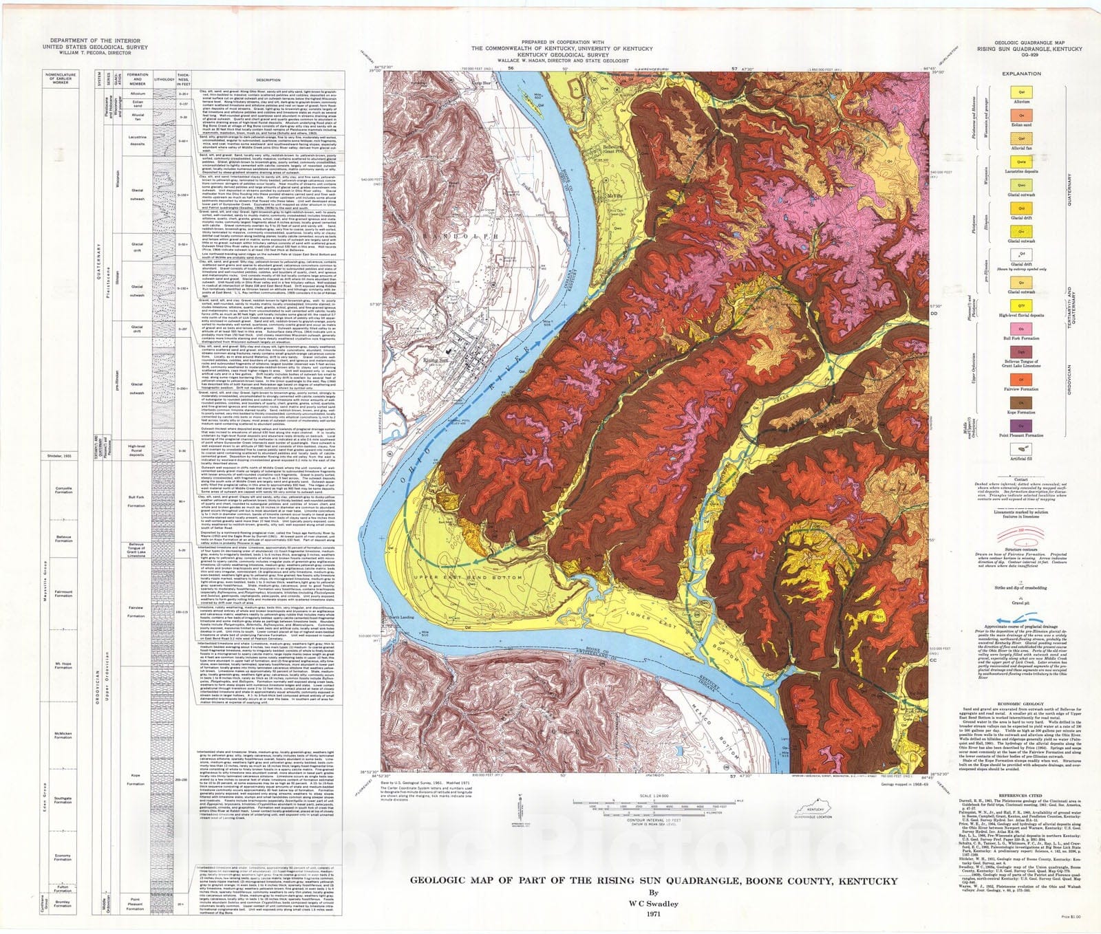 Map : Geologic map of part of the Rising Sun quadrangle, Boone County, Kentucky, 1971 Cartography Wall Art :