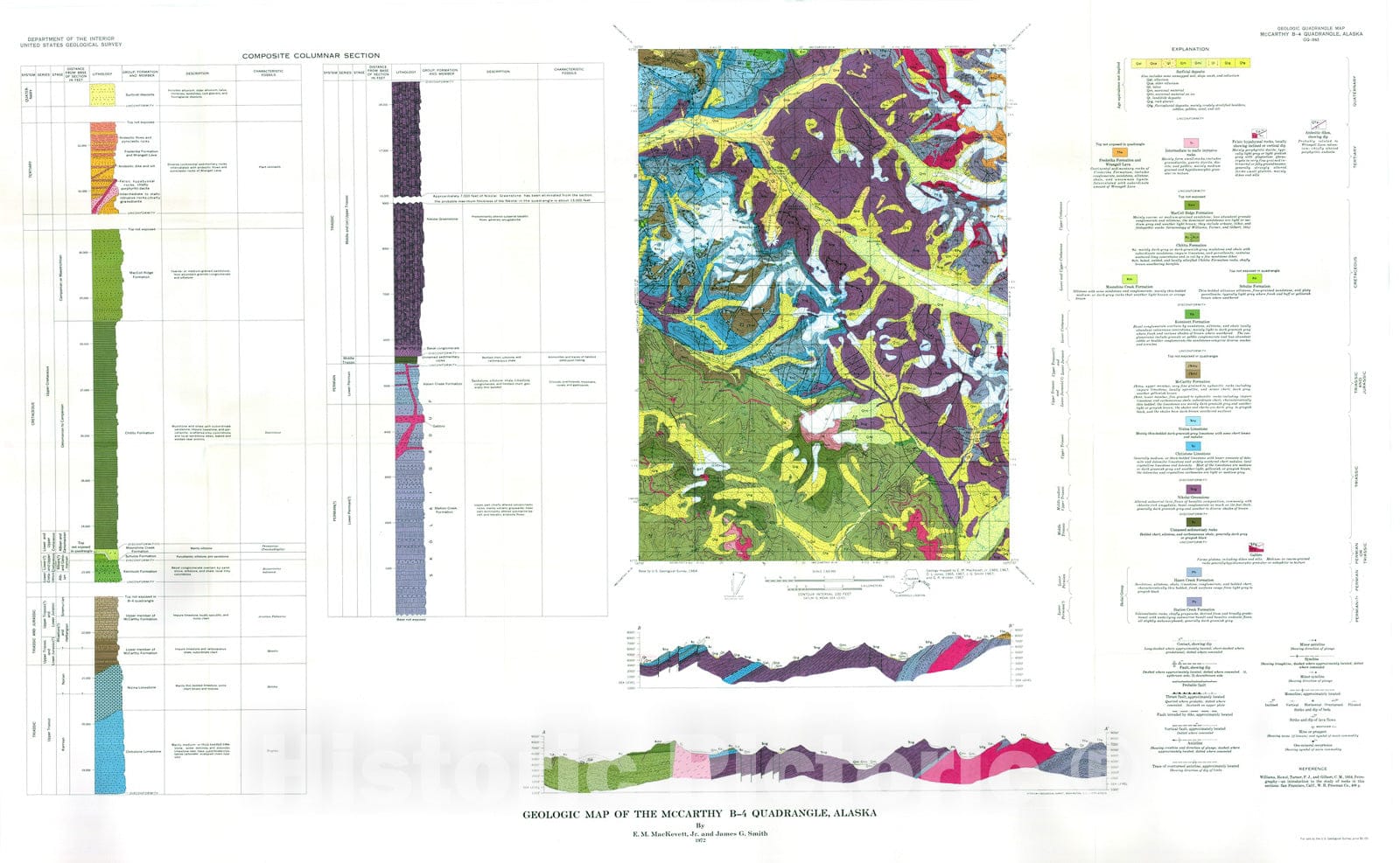 Map : Geologic map of the McCarthy B-4 quadrangle, Alaska, 1972 Cartography Wall Art :