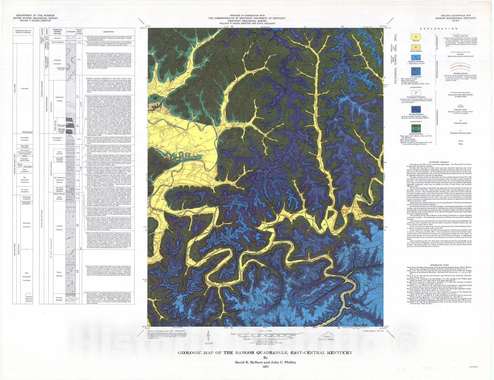 Map : Geologic map of the Bangor quadrangle, east-central Kentucky, 1971 Cartography Wall Art :