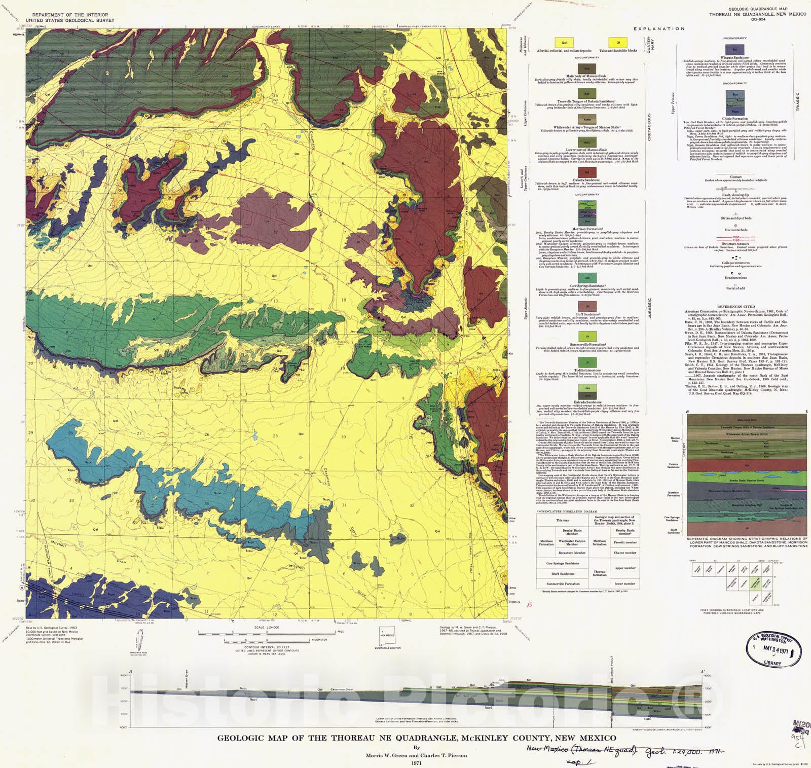 Map : Geologic map of the Thoreau NE quadrangle, McKinley County, New Mexico, 1971 Cartography Wall Art :