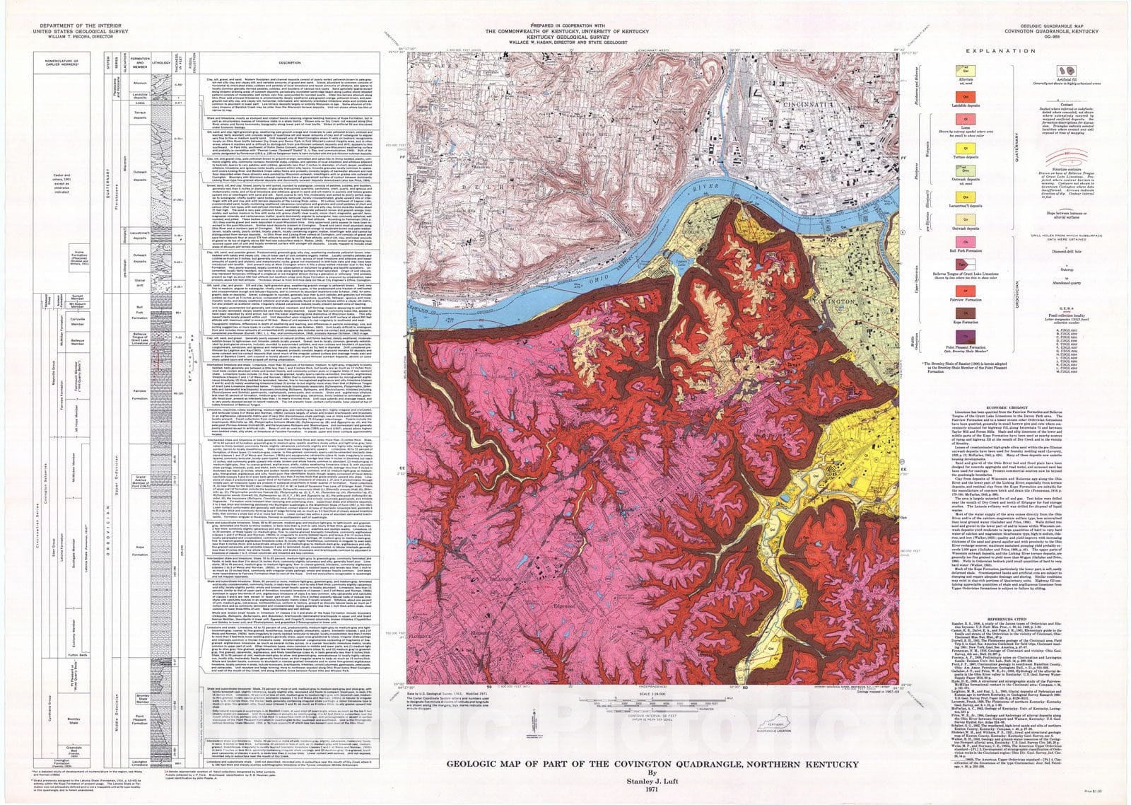 Map : Geologic map of part of the Covington quadrangle, northern Kentucky, 1971 Cartography Wall Art :