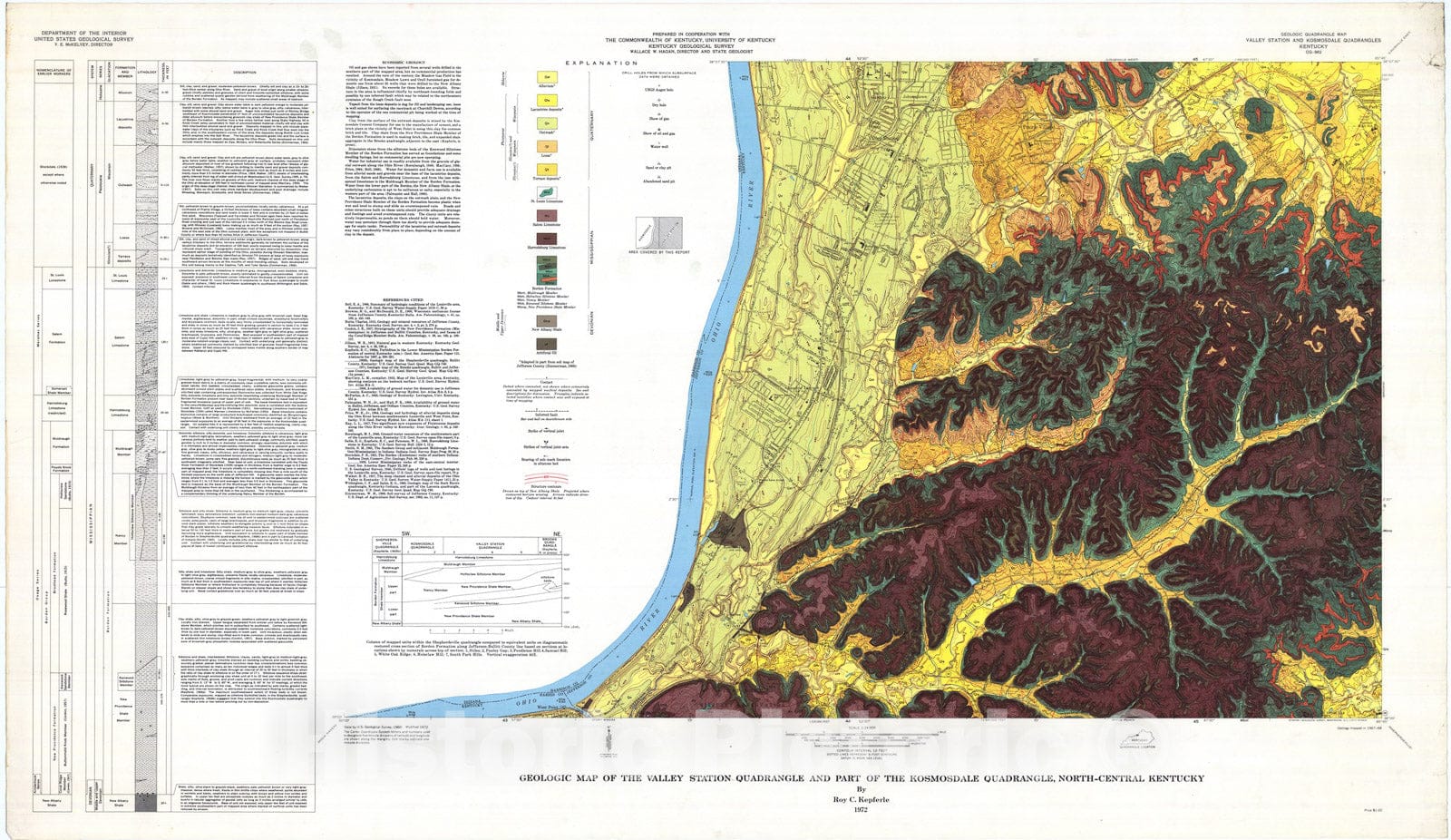 Map : Geologic map of the Valley Station quadrangle, and part of the Kosmosdale quadrangle, north-central Kentucky, 1972 Cartography Wall Art :