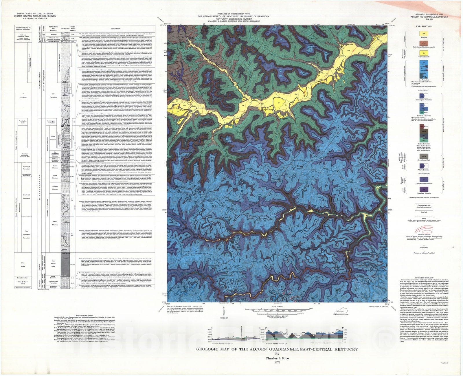 Map : Geologic map of the Alcorn quadrangle, east-central Kentucky, 1972 Cartography Wall Art :