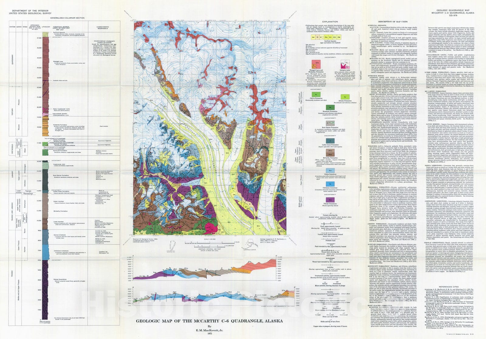 Map : Geologic map of the McCarthy C-6 quadrangle, Alaska, 1972 Cartography Wall Art :