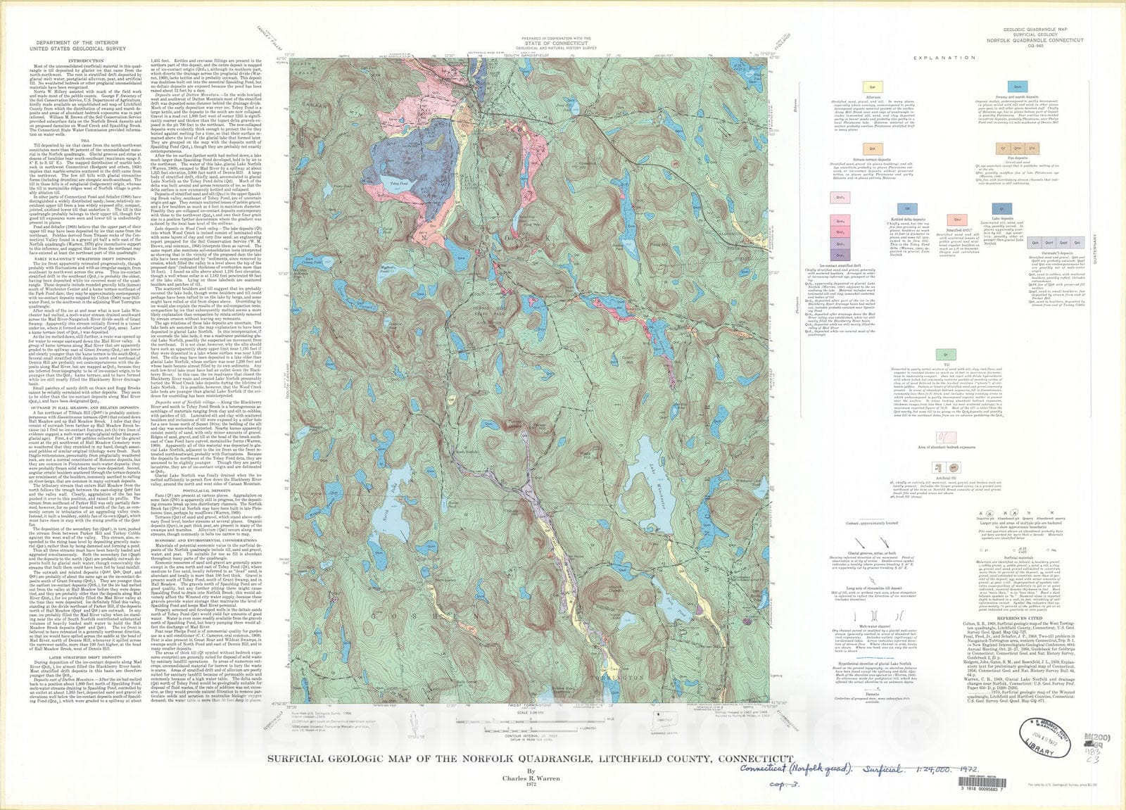 Map : Surficial geologic map of the Norfolk quadrangle, Litchfield County, Connecticut, 1972 Cartography Wall Art :
