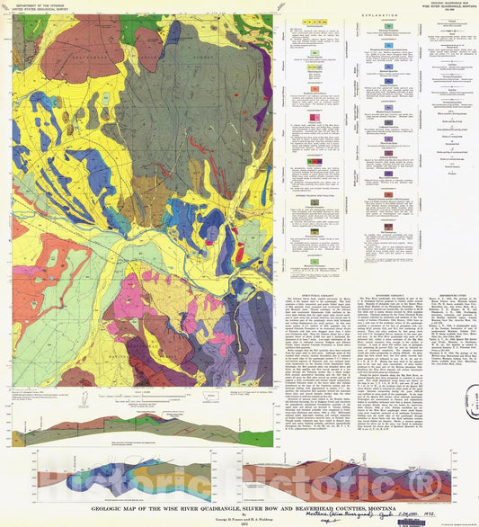 Map : Geologic map of the Wise River quadrangle, Silver Bow and Beaverhead Counties, Montana, 1972 Cartography Wall Art :