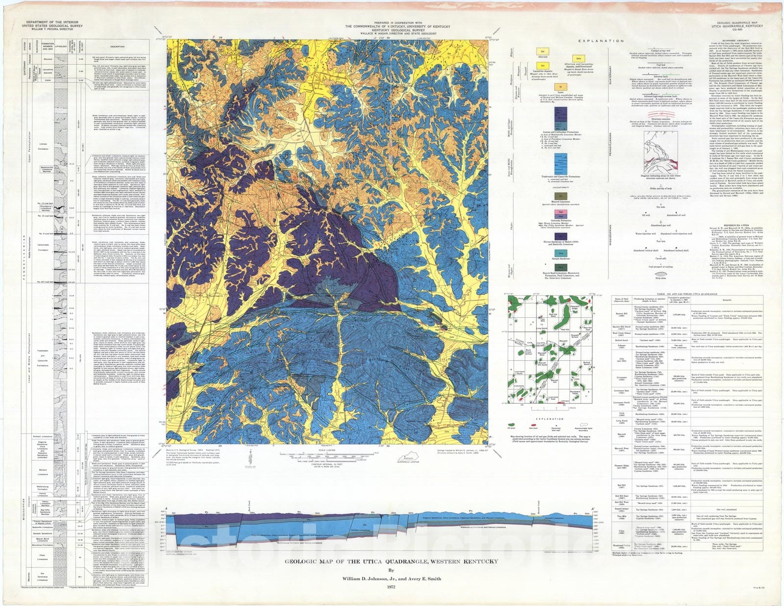 Map : Geologic map of the Utica quadrangle, western Kentucky, 1972 Cartography Wall Art :