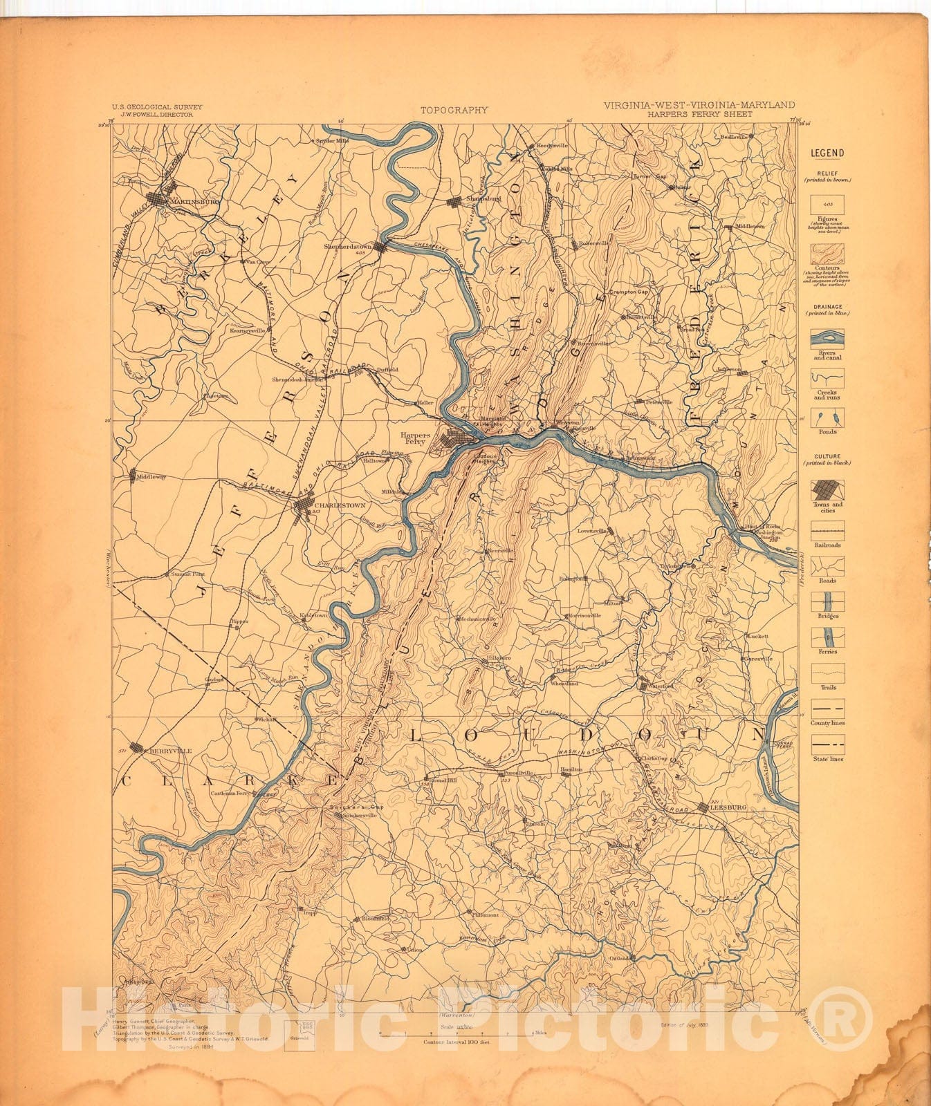 Map : Harpers Ferry folio, Virginia-Maryland-West Virginia, 1894 Cartography Wall Art :