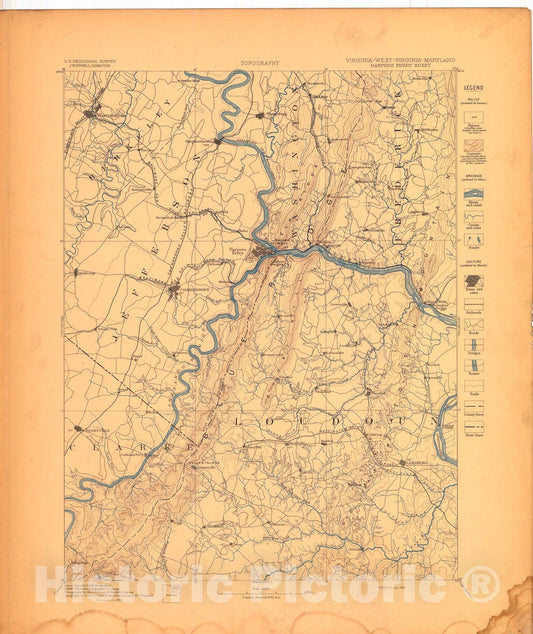 Map : Harpers Ferry folio, Virginia-Maryland-West Virginia, 1894 Cartography Wall Art :
