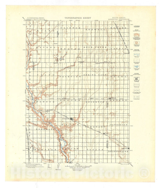 Map : Alexandria folio, South Dakota, 1903 Cartography Wall Art :