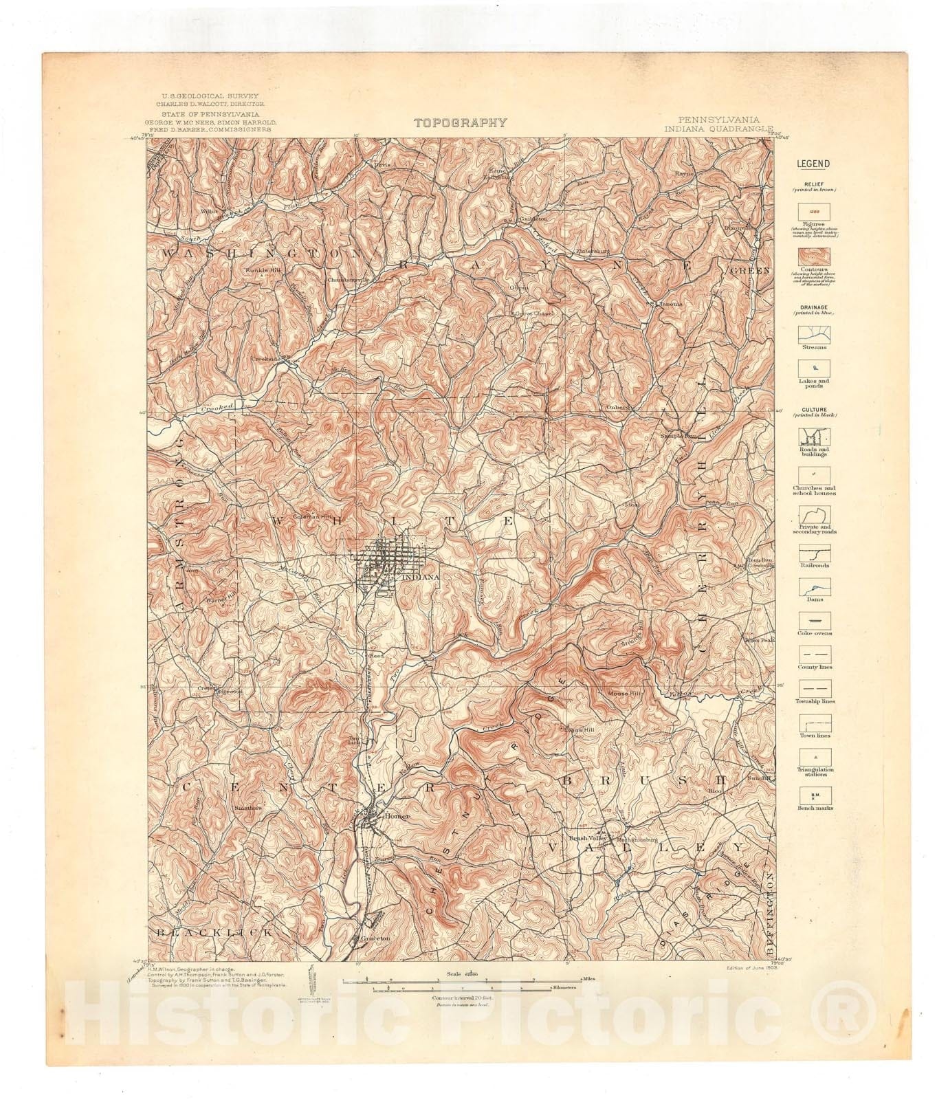 Map : Indiana folio, Pennsylvania, 1904 Cartography Wall Art :