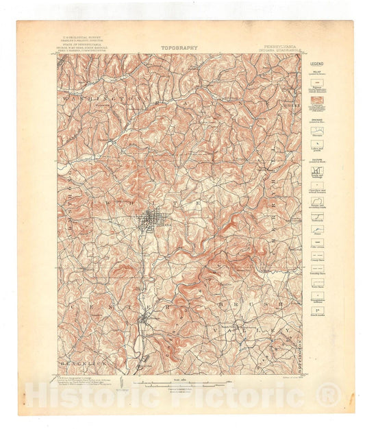 Map : Indiana folio, Pennsylvania, 1904 Cartography Wall Art :