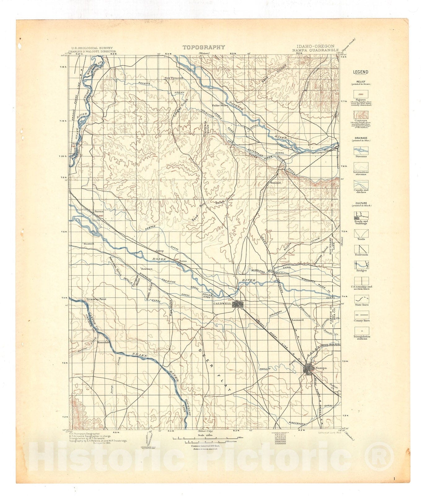 Map : Nampa folio, Idaho-Oregon, 1904 Cartography Wall Art :