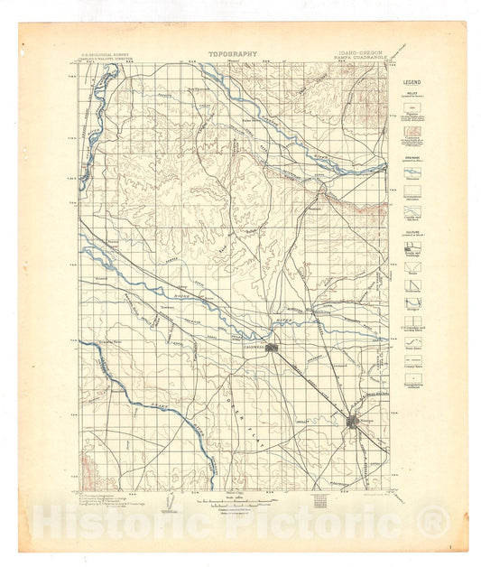 Map : Nampa folio, Idaho-Oregon, 1904 Cartography Wall Art :