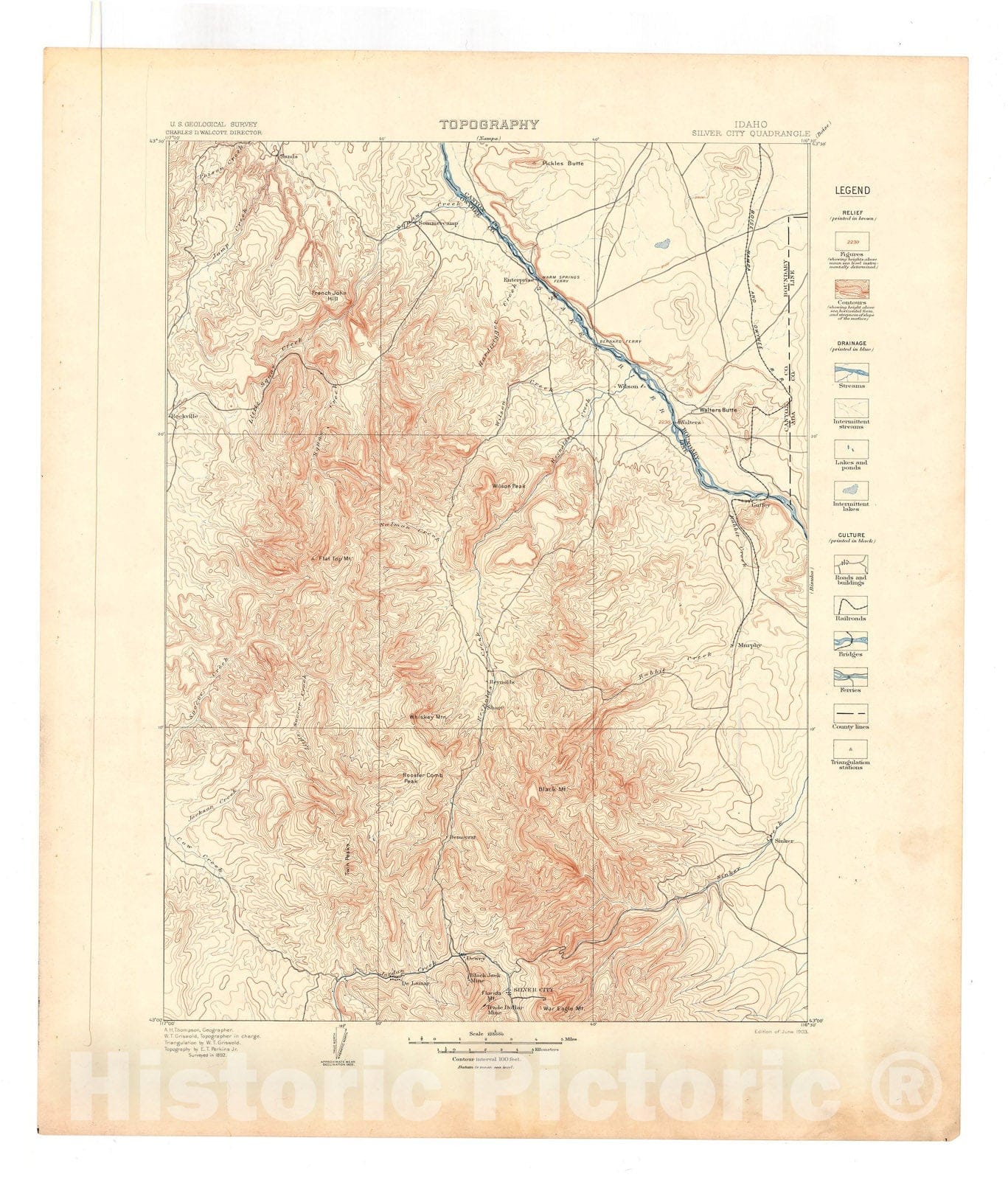 Map : Silver City folio, Idaho, 1904 Cartography Wall Art :