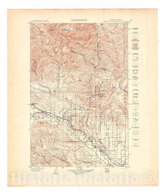 Map : Mount Stuart folio, Washington, 1904 Cartography Wall Art :