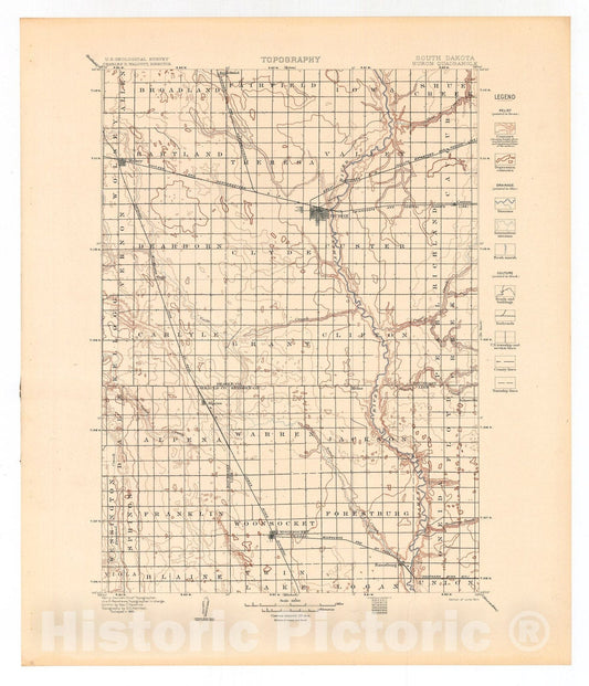 Map : Huron folio, South Dakota, 1904 Cartography Wall Art :