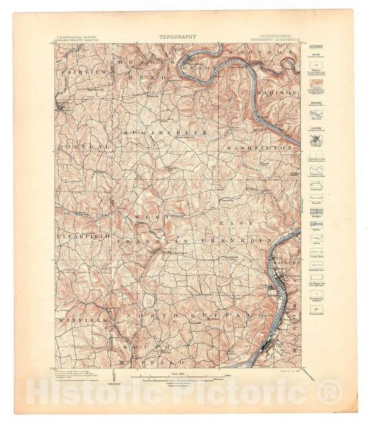 Map : Kittanning folio, Pennsylvania, 1904 Cartography Wall Art :