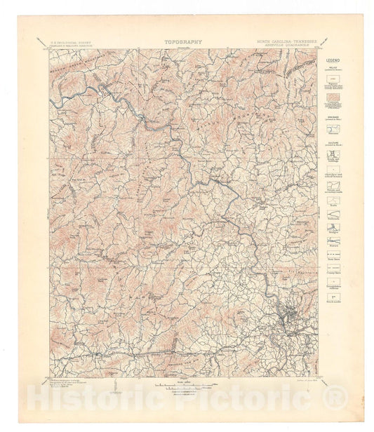 Map : Asheville folio, North Carolina-Tennessee, 1904 Cartography Wall Art :