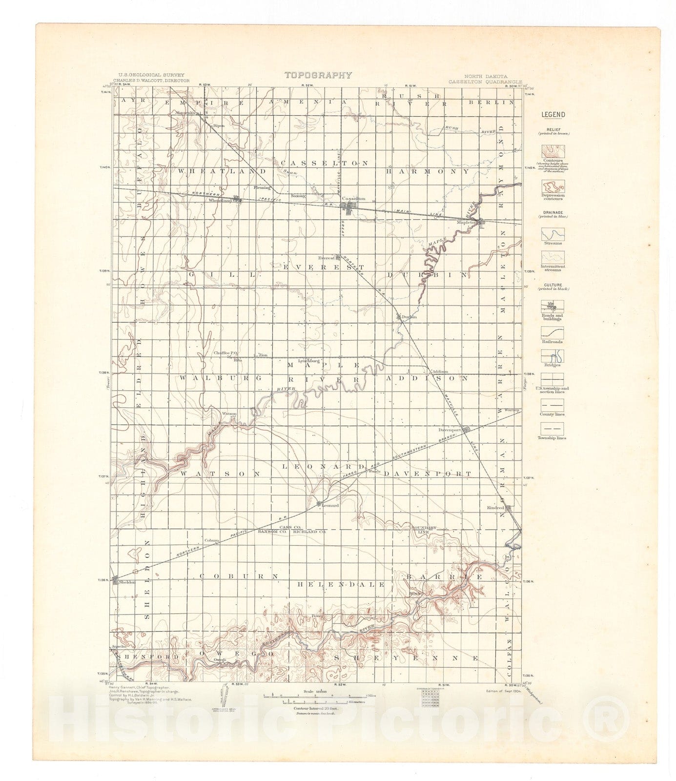Map : Casselton-Fargo folio, North Dakota-Minnesota, 1905 Cartography Wall Art :