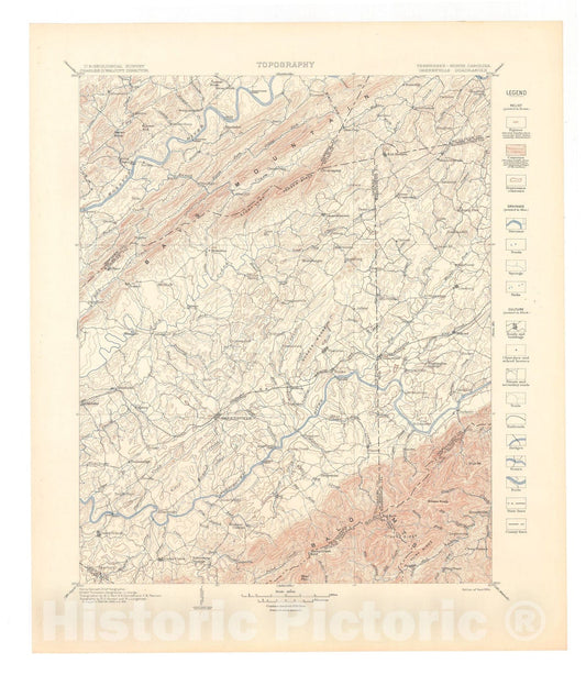 Map : Greeneville folio, Tennessee-North Carolina, 1905 Cartography Wall Art :