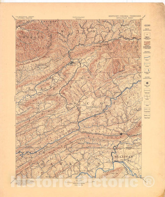 Map : Estillville folio, Kentucky-Virginia-Tennessee, 1894 Cartography Wall Art :