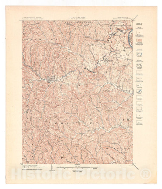 Map : Waynesburg folio, Pennsylvania, 1905 Cartography Wall Art :