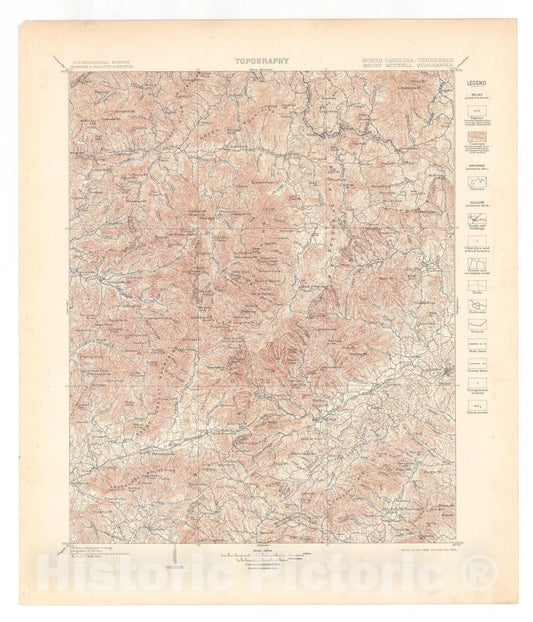Map : Mount Mitchell folio, North Carolina-Tennessee, 1905 Cartography Wall Art :