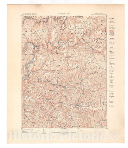 Map : Rural Valley folio, Pennsylvania, 1905 Cartography Wall Art :