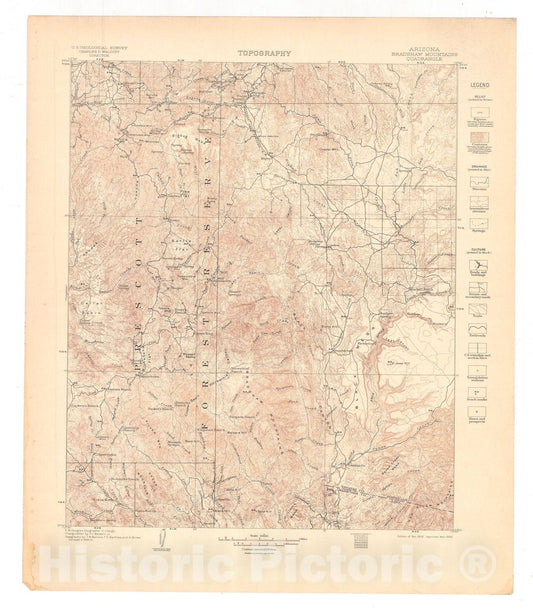 Map : Bradshaw Mountains folio, Arizona, 1905 Cartography Wall Art :