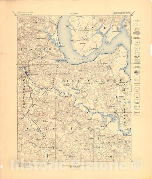 Map : Fredericksburg folio, Virginia-Maryland, 1894 Cartography Wall Art :