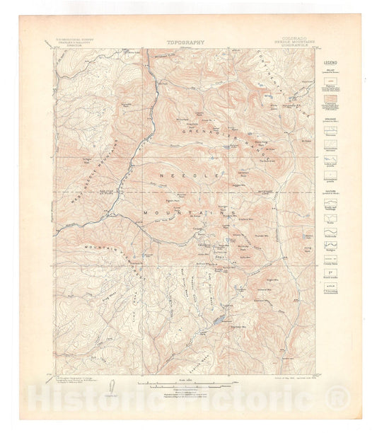 Map : Needle Mountains folio, Colorado, 1905 Cartography Wall Art :