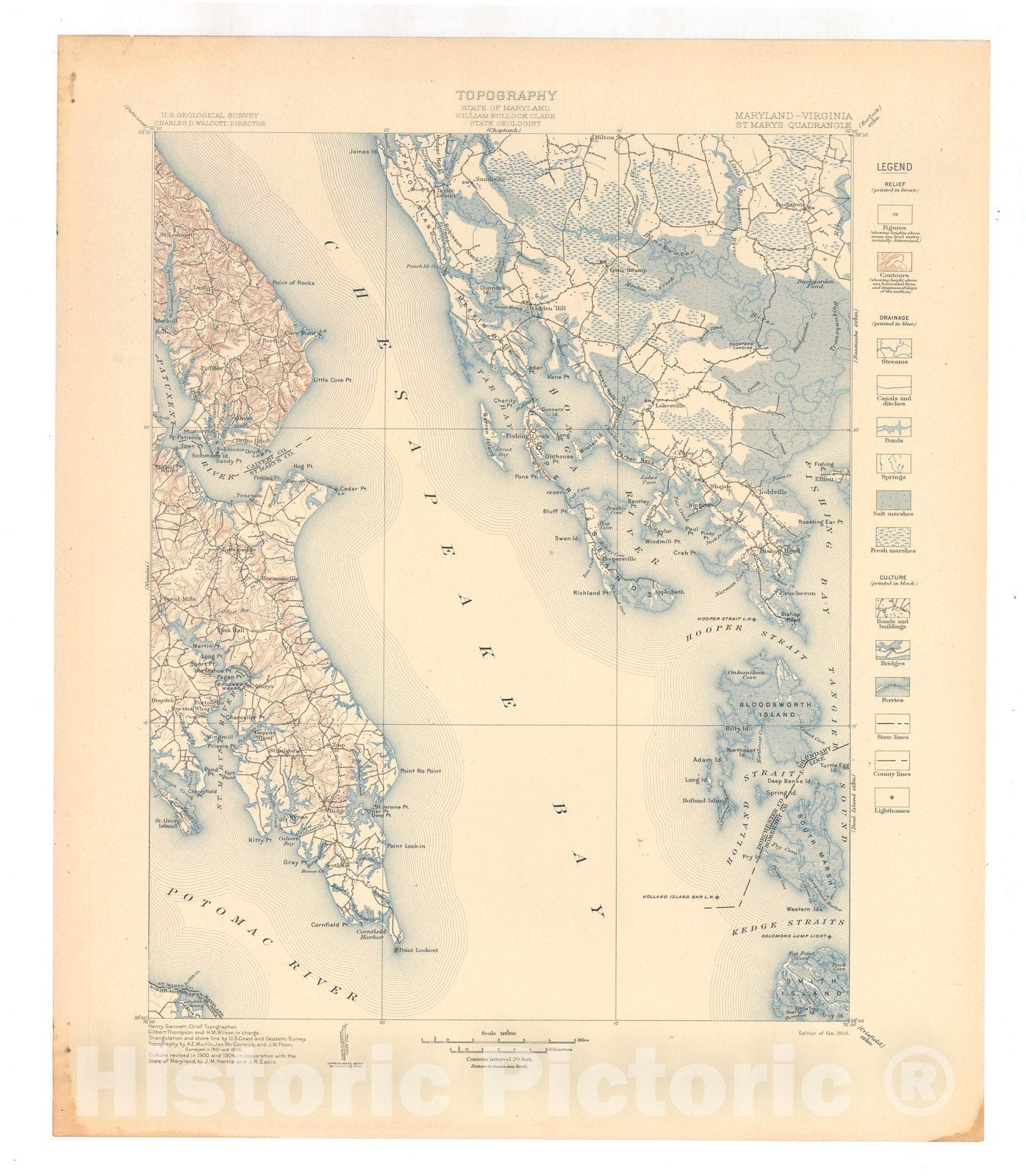 Map : St. Marys folio, Maryland-Virginia, 1906 Cartography Wall Art :
