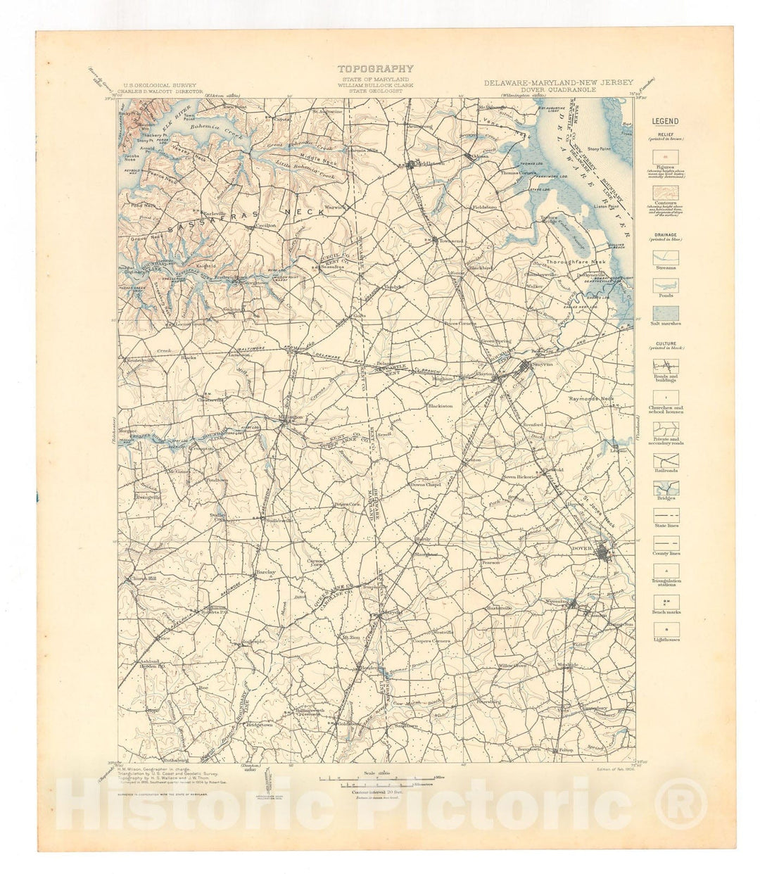 Map : Dover folio, Delaware-Maryland-New Jersey, 1906 Cartography Wall Art :