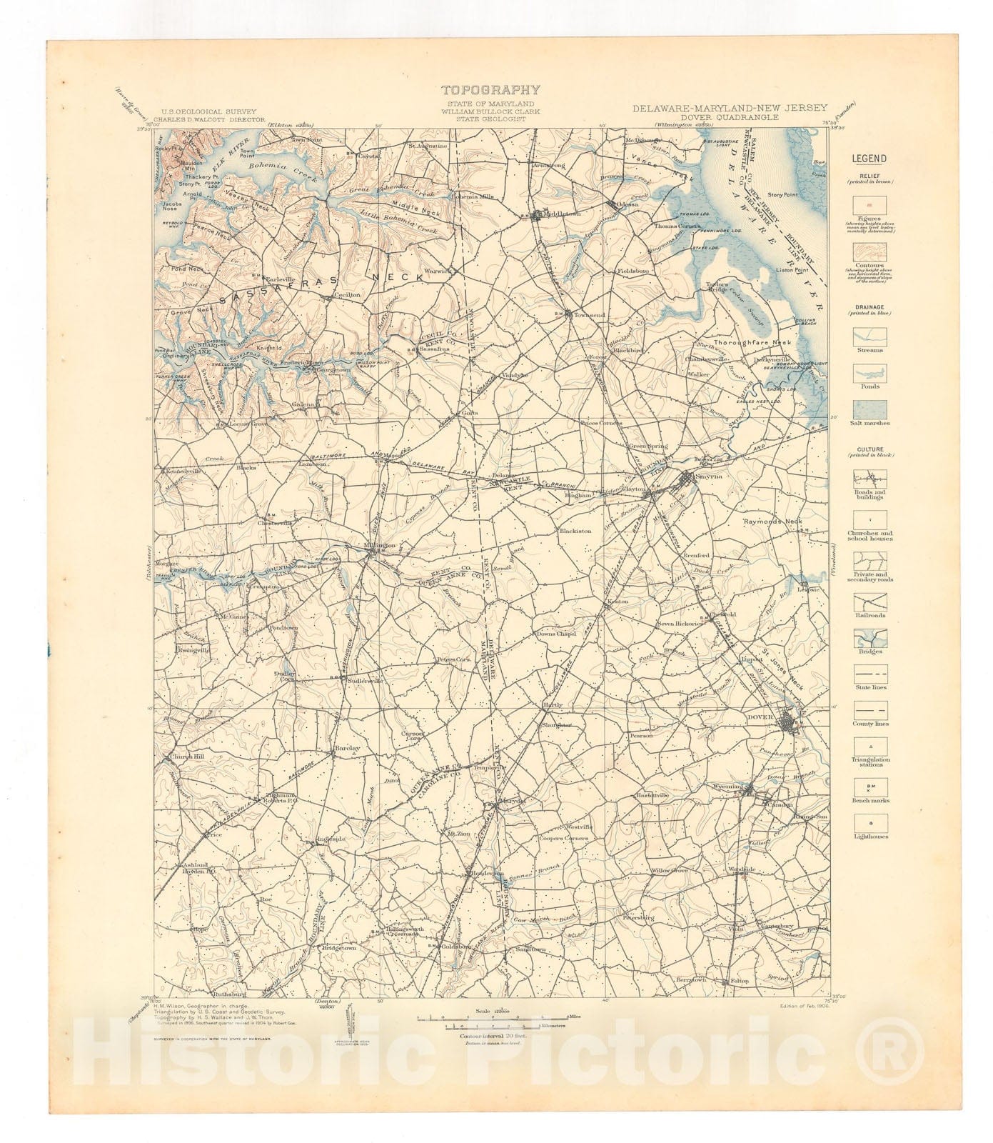 Map : Dover folio, Delaware-Maryland-New Jersey, 1906 Cartography Wall Art :